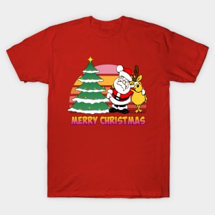 Christmas tree and Santa Claus with reindeer T-Shirt